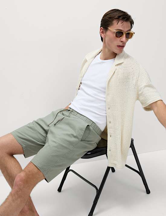 Korte broek met elastische taille van katoen en linnen