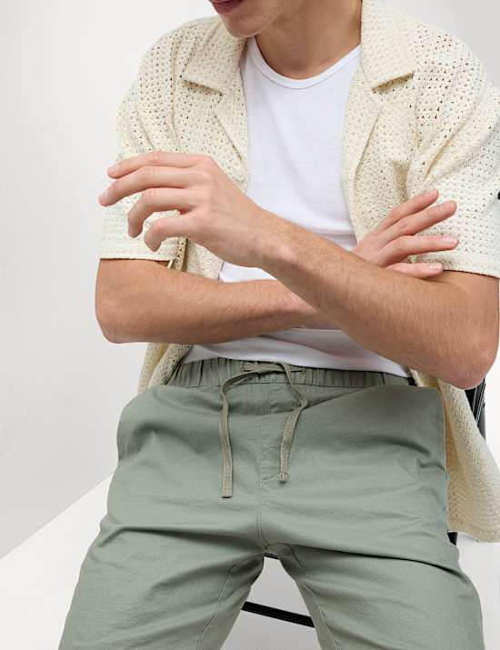 Korte broek met elastische taille van katoen en linnen