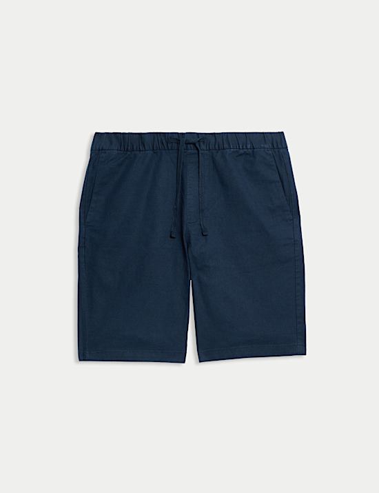 Pantalones cortos con cintura con el&aacute;stico en mezcla de lino de algod&oacute;n