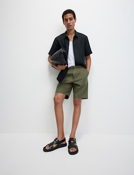 Cotton Linen Blend Elasticated Waist Shorts