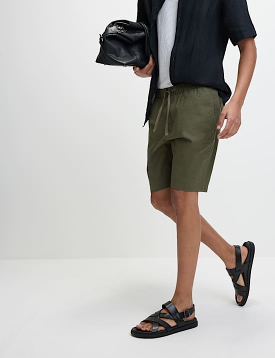 Cotton Linen Blend Elasticated Waist Shorts