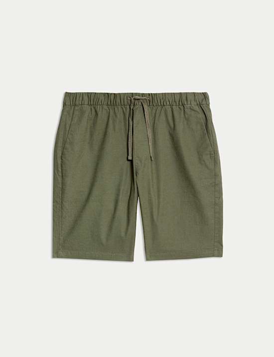 Cotton Linen Blend Elasticated Waist Shorts