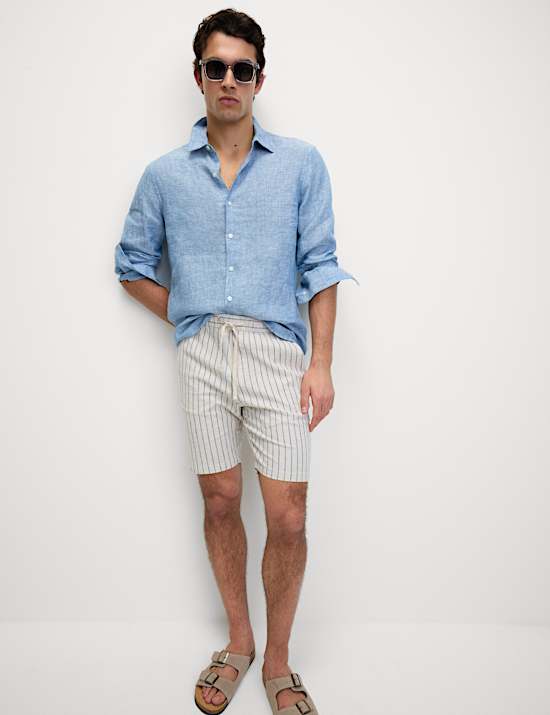 Cotton Linen Blend Elasticated Waist Shorts