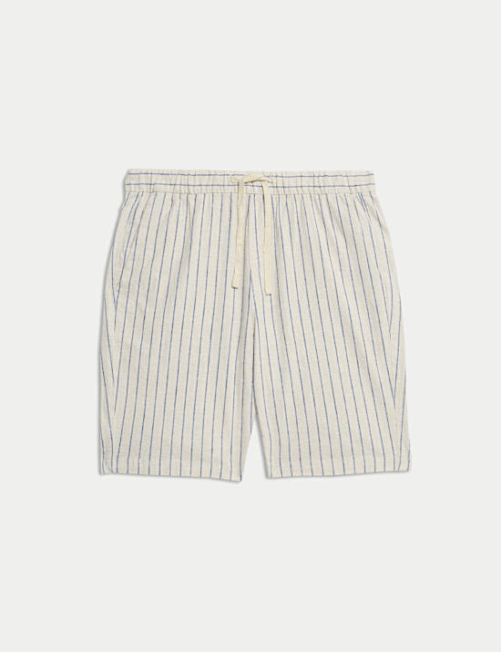 Cotton Linen Blend Elasticated Waist Shorts