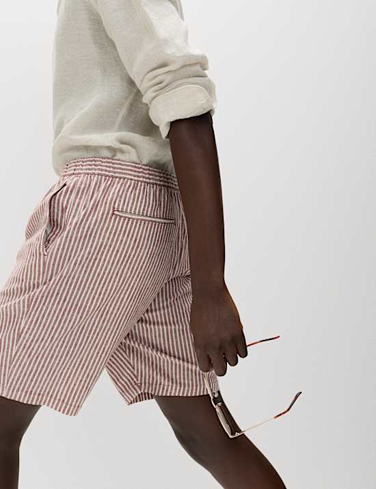 Cotton Linen Blend Stretch Shorts