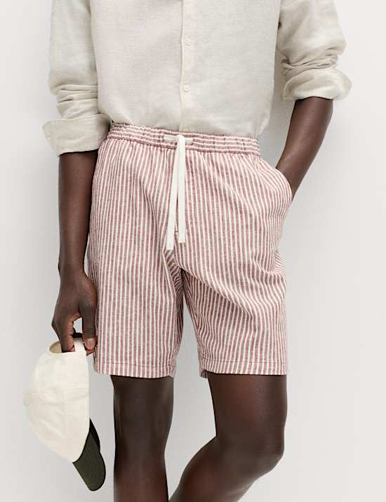Cotton Linen Blend Stretch Shorts