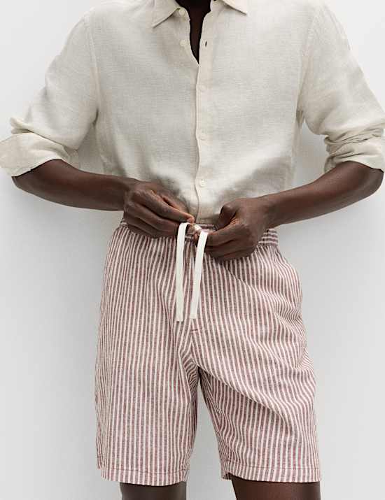 Cotton Linen Blend Stretch Shorts