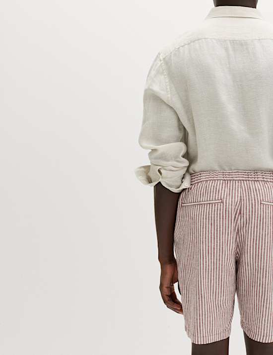 Cotton Linen Blend Stretch Shorts