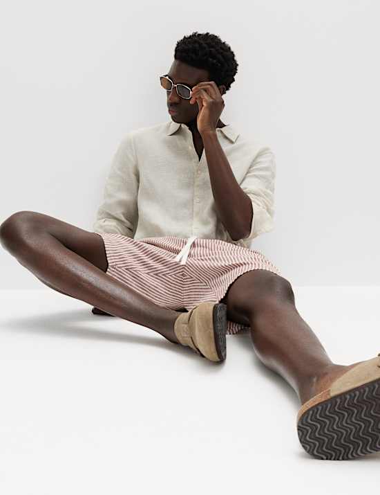 Cotton Linen Blend Stretch Shorts