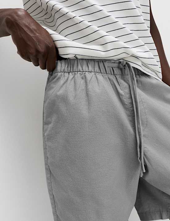 Cotton Linen Blend Stretch Shorts