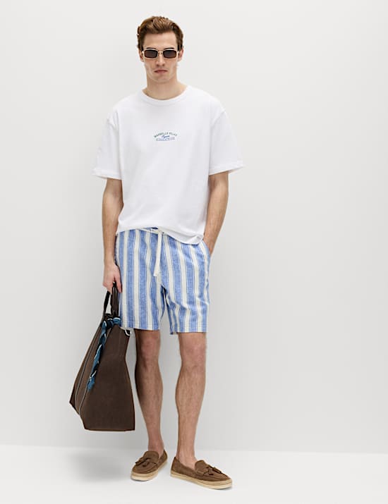 Cotton Linen Blend Stretch Shorts