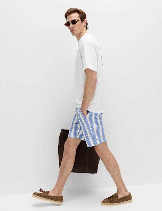 Cotton Linen Blend Stretch Shorts