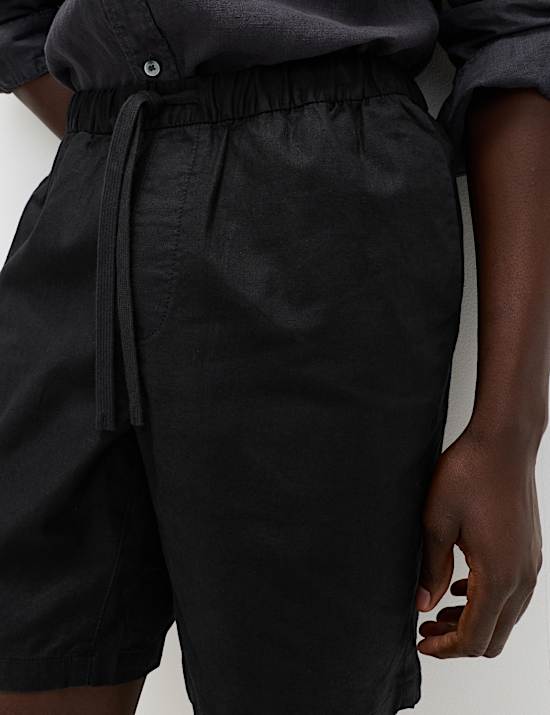 Cotton Linen Blend Stretch Shorts