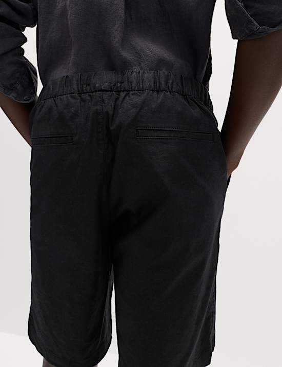 Cotton Linen Blend Stretch Shorts