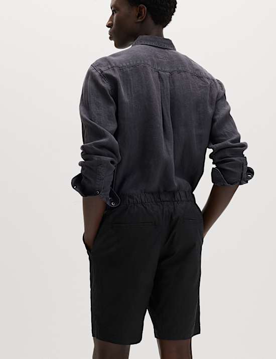Cotton Linen Blend Stretch Shorts