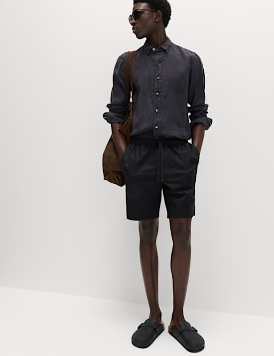 Cotton Linen Blend Stretch Shorts