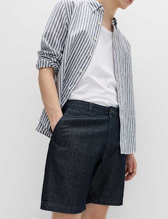 Short chino en lin m&eacute;lang&eacute;