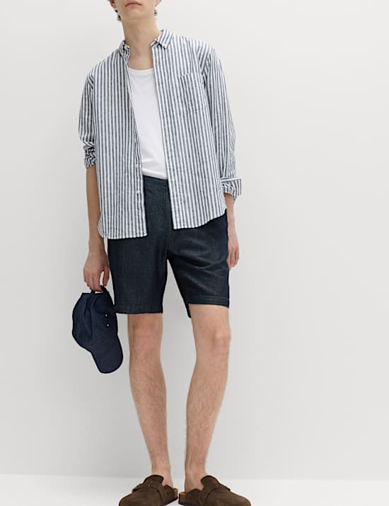 Short chino en lin m&eacute;lang&eacute;