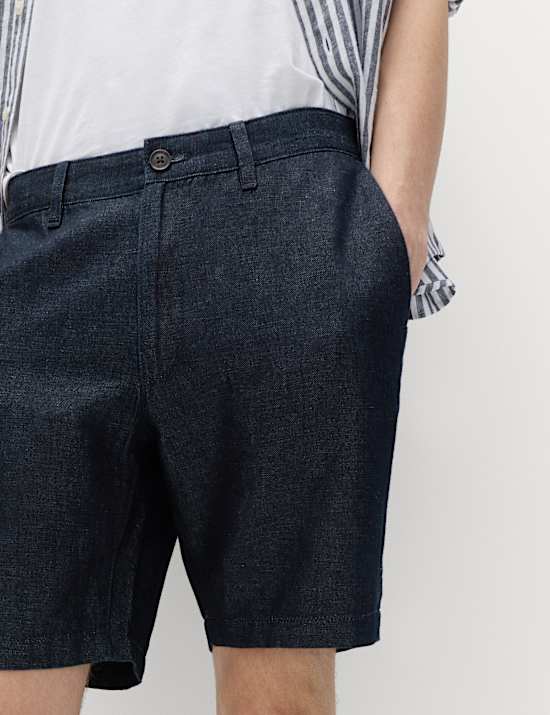 Short chino en lin m&eacute;lang&eacute;