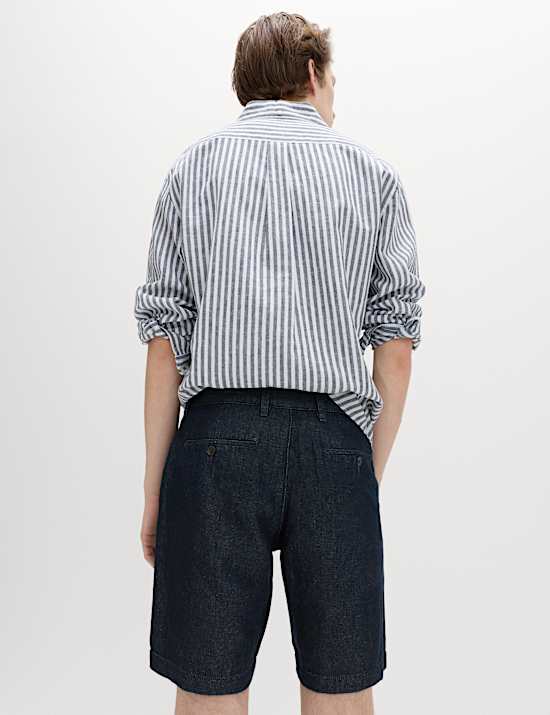 Short chino en lin m&eacute;lang&eacute;