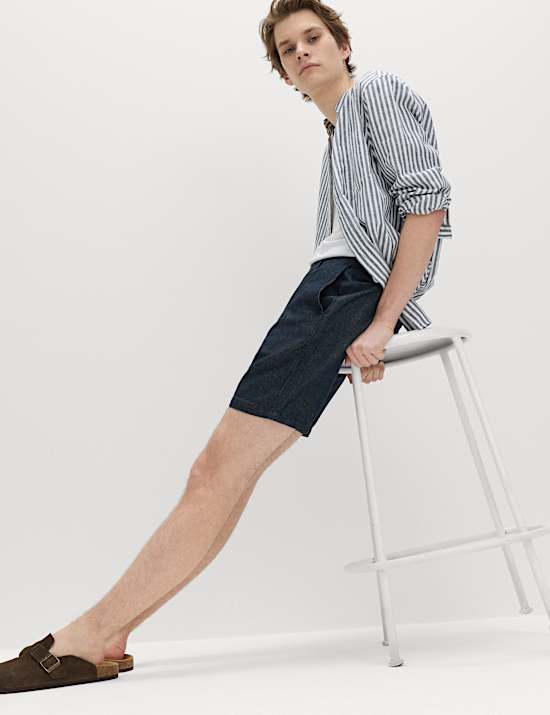 Short chino en lin m&eacute;lang&eacute;