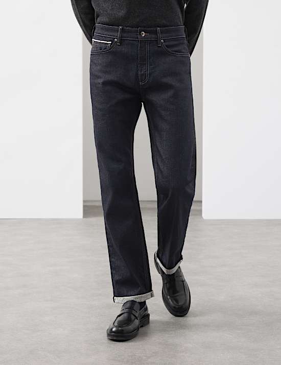 Jeans &agrave; lisi&egrave;re en tissu japonais coupe droite