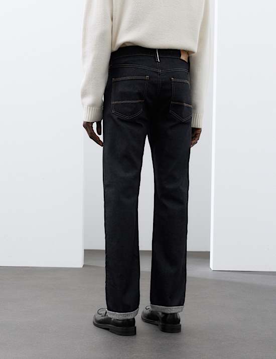 Jeans &agrave; lisi&egrave;re en tissu japonais coupe droite