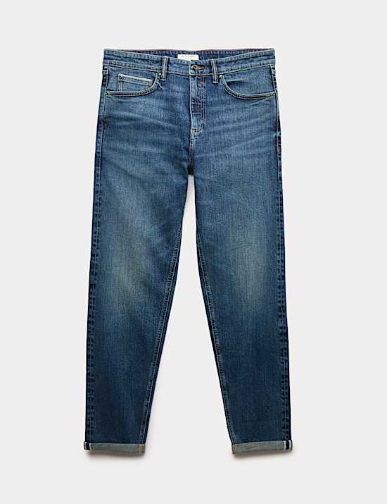 Jean &agrave; lisi&egrave;re coupe fusel&eacute;e extensible en tissu japonais