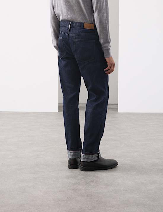 Jeans à lisière rigide en tissu japonais coupe droite