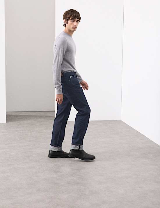 Jeans à lisière rigide en tissu japonais coupe droite