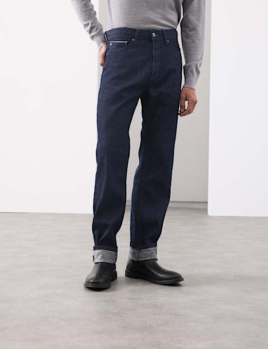 Jeans à lisière rigide en tissu japonais coupe droite