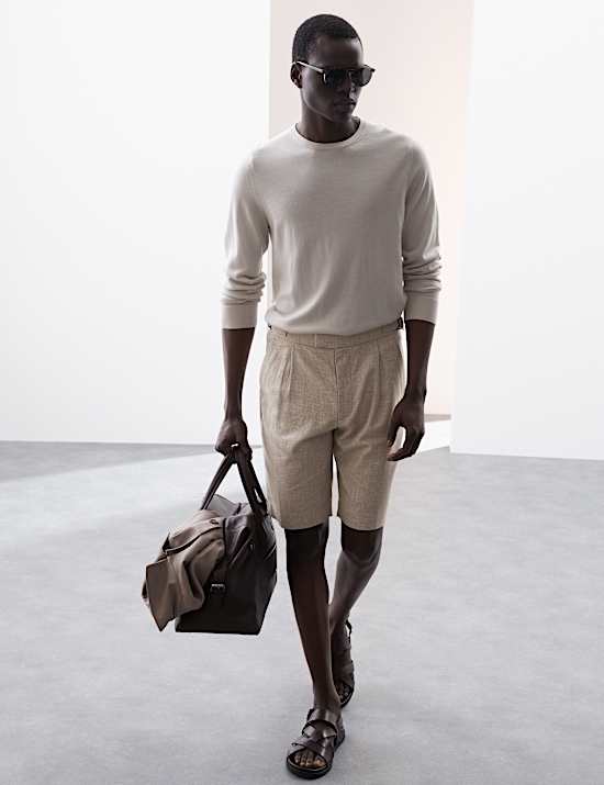 Cotton Blend Textured Stretch Shorts