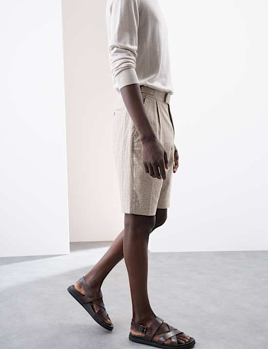 Cotton Blend Textured Stretch Shorts