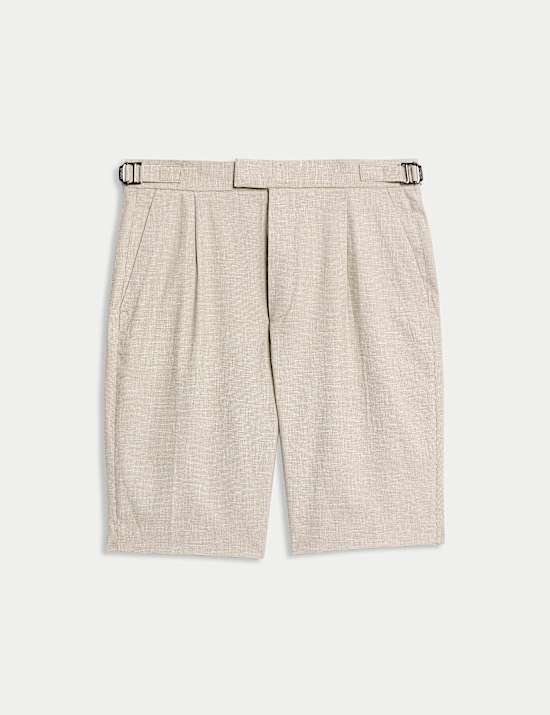 Cotton Blend Textured Stretch Shorts