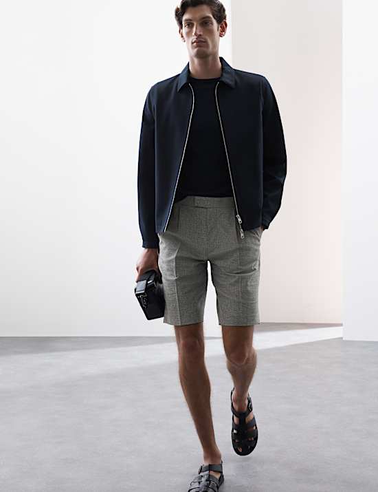 Cotton Blend Textured Stretch Shorts