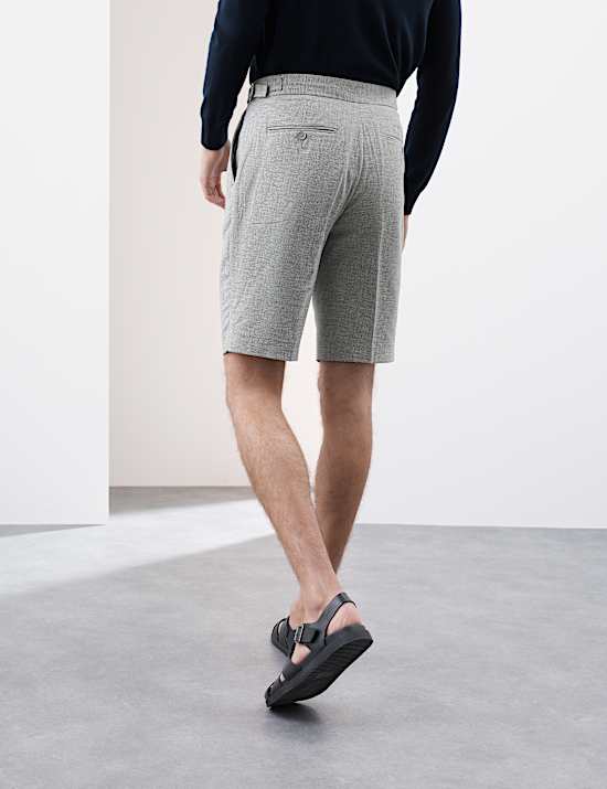 Cotton Blend Textured Stretch Shorts