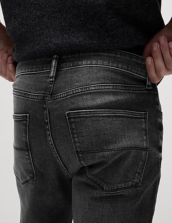 Slim Fit 5 Pocket Crosshatch Stretch Jeans