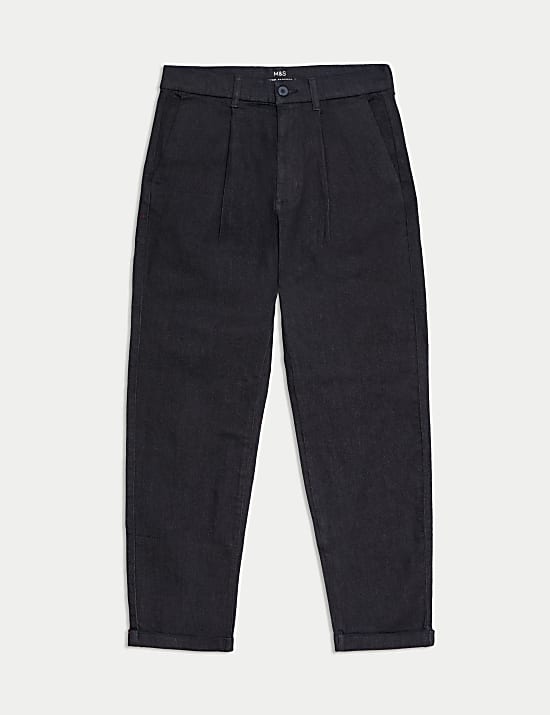 Relaxed Tapered Fit Single Pleat Jeans