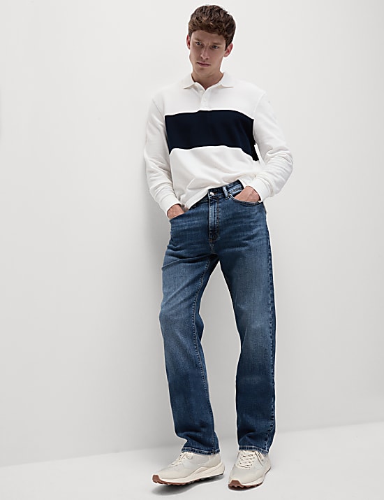 Straight Fit Flat Front Crosshatch Stretch Jeans