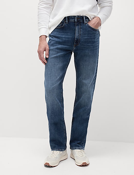 Straight Fit 5 Pocket Crosshatch Stretch Jeans