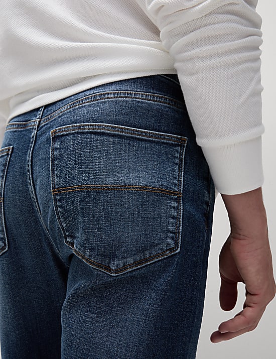 Straight Fit 5 Pocket Crosshatch Stretch Jeans