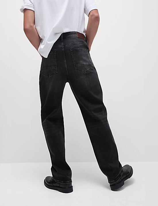 Jean coupe ample de style r&eacute;tro, aspect d&eacute;lav&eacute;