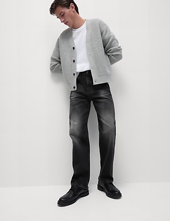 Jean coupe ample de style r&eacute;tro, aspect d&eacute;lav&eacute;