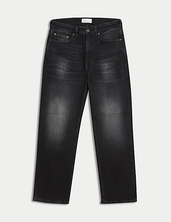 Jean coupe ample de style r&eacute;tro, aspect d&eacute;lav&eacute;