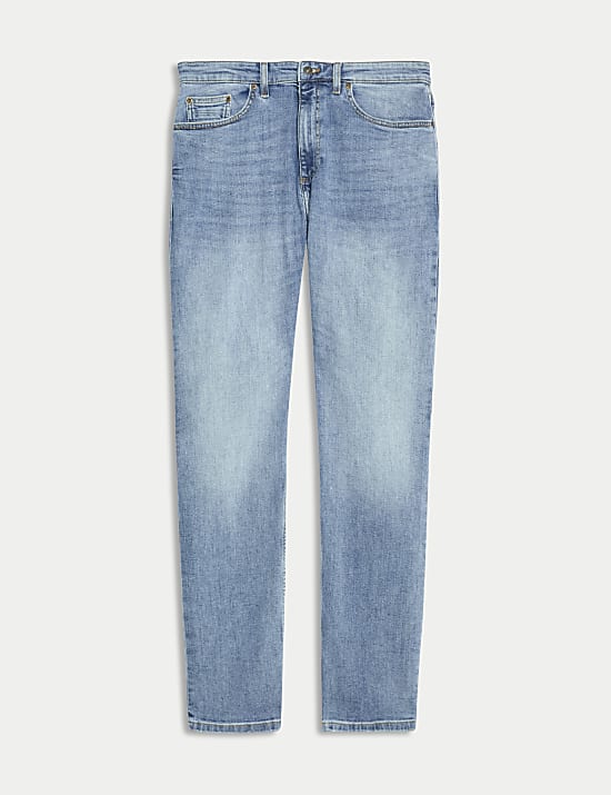 Straight Fit Vintage Wash Stretch Jeans