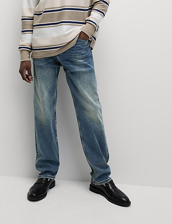 Straight Fit Vintage Wash Stretch Jeans