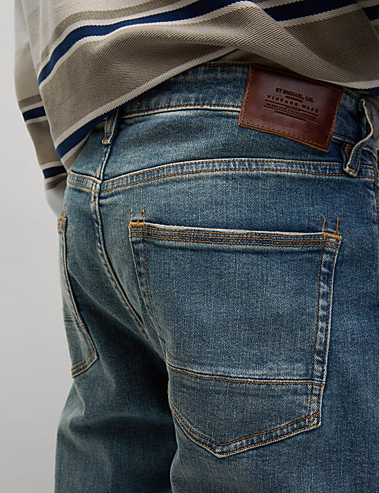 Straight Fit Vintage Wash Stretch Jeans