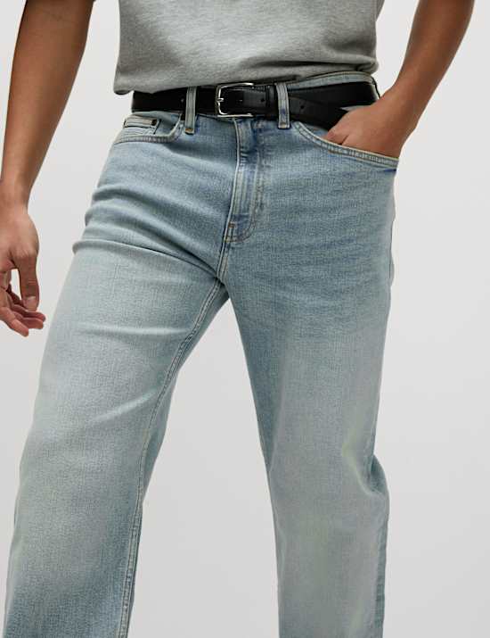 Straight Fit Vintage Wash Stretch Jeans