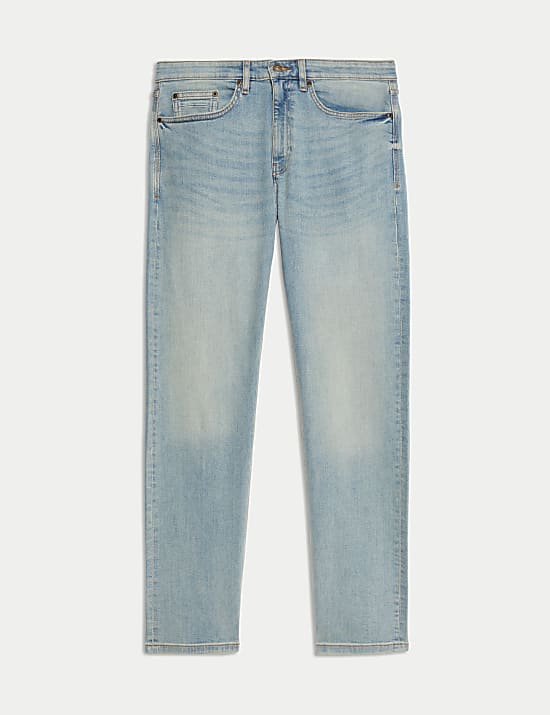 Straight Fit Vintage Wash Stretch Jeans