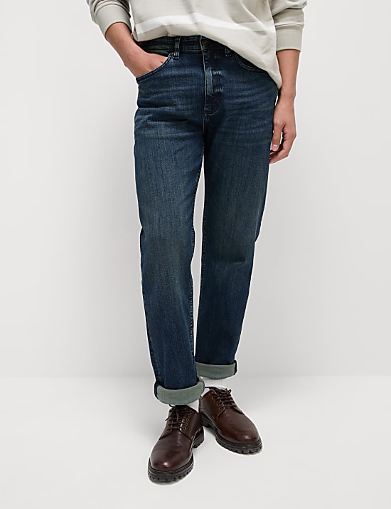 Straight Fit Vintage Wash Stretch Jeans